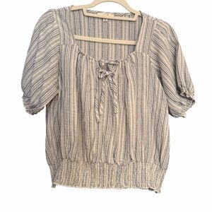 easel Striped Square-Neck Peasant Top - Blue & White